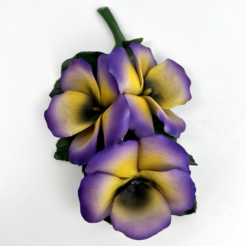Monte Rosa Capodimonte Italy Purple Yellow Pansy Porcelain Flowers Sculpture